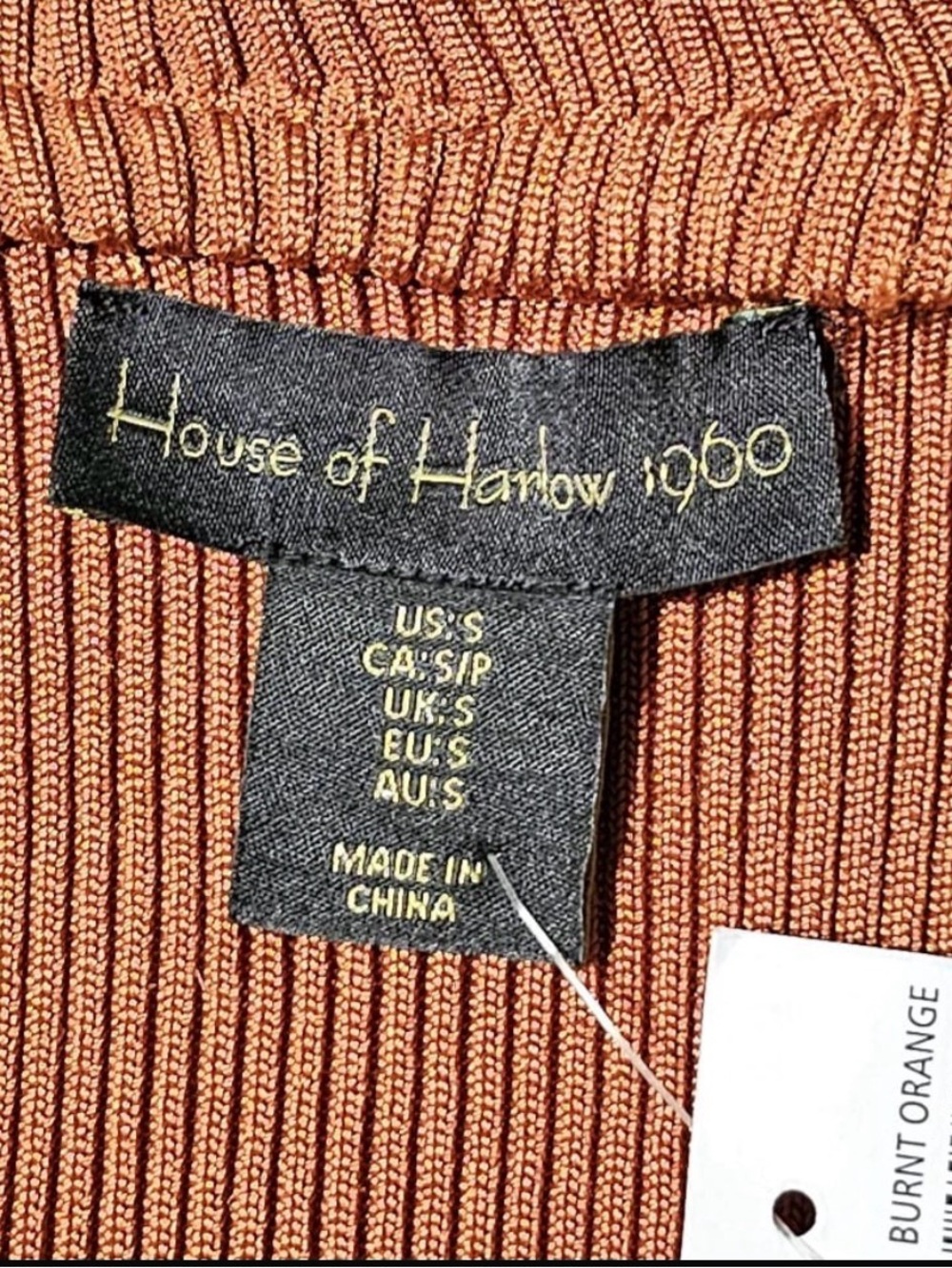 🤎 House of Harlow 1960 Burnt Orange Ribbed One Shoulder Midi Dress S NWT - Picture 10 of 14